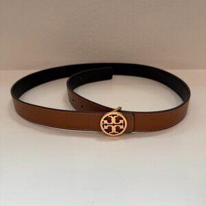 Tory Burch Miller 1” Reversible Belt Brown Black Gold Logo Size M